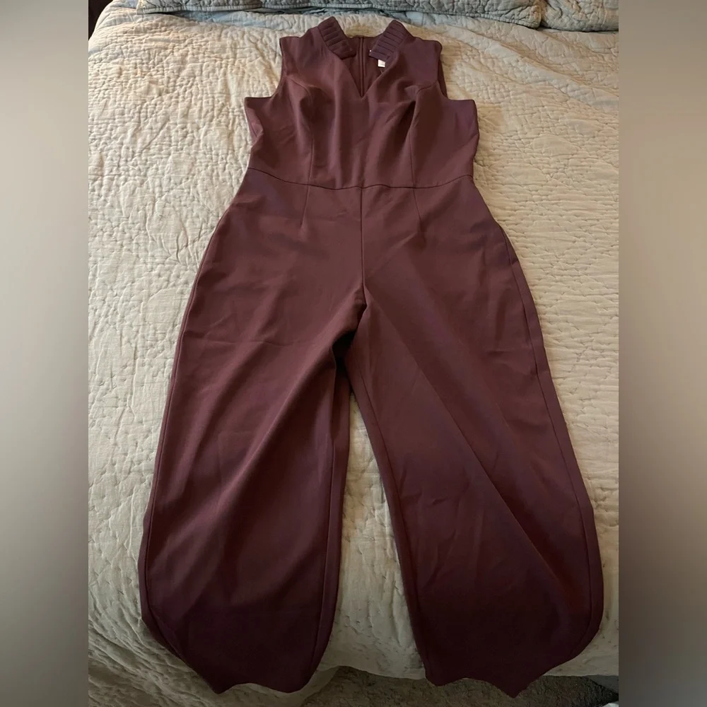 White House Black Market Burgundy Pleated Collar Jumpsuit Sz 8 Holidays Dressy - Picture 2 of 16